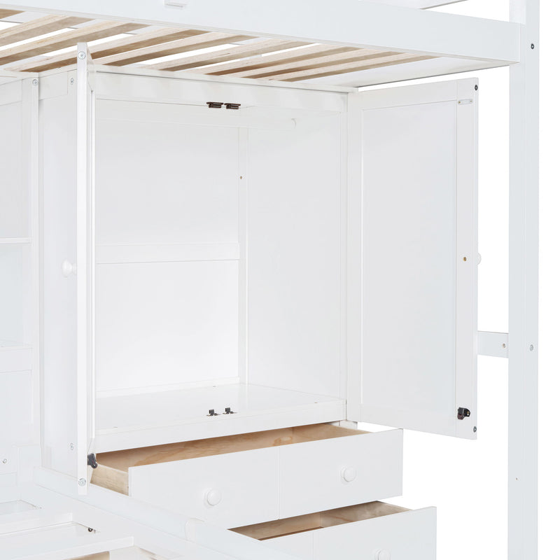 Bunk Bed With Drawers, Wardrobe, Storage Shelves And Hydraulic