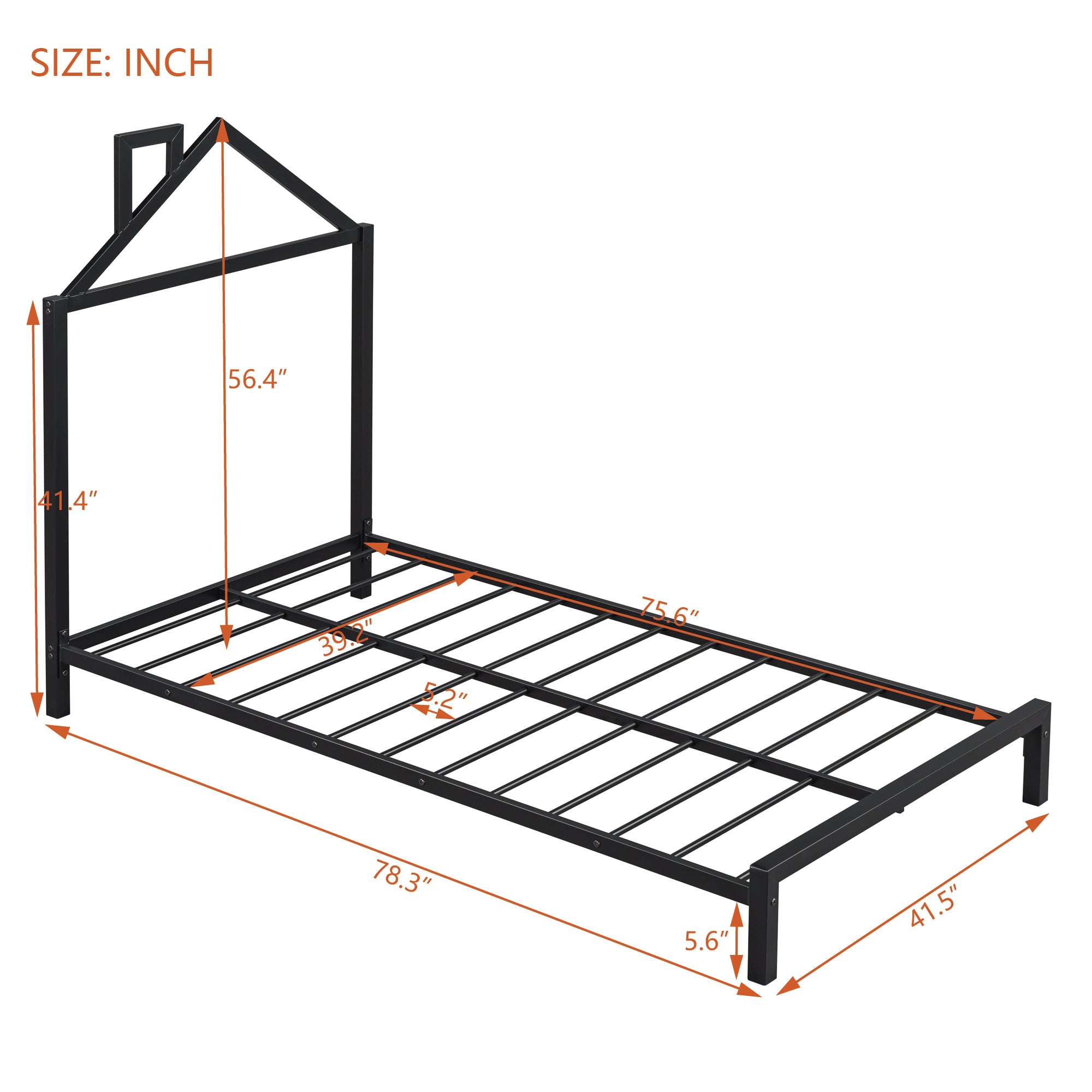 Twin Size Metal Platform Bed with House-Shaped Headboard Design, Black - Atlantic Fine Furniture Melbourne FL