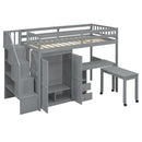 Loft Bed With Stairs, Bookshelf, Drawers, Desk & Wardrobe, Space Saving Multifunctional Furniture