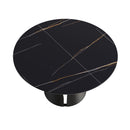 Modern Artificial Stone Round Carbon Steel Base Dining Table, Can Accommodate 6 People - Black
