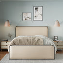Modern Metal Bed Frame with Curved Upholstered Headboard and Footboard Bed with Under Bed Storage, Heavy Duty Metal Slats, Queen Size, Beige