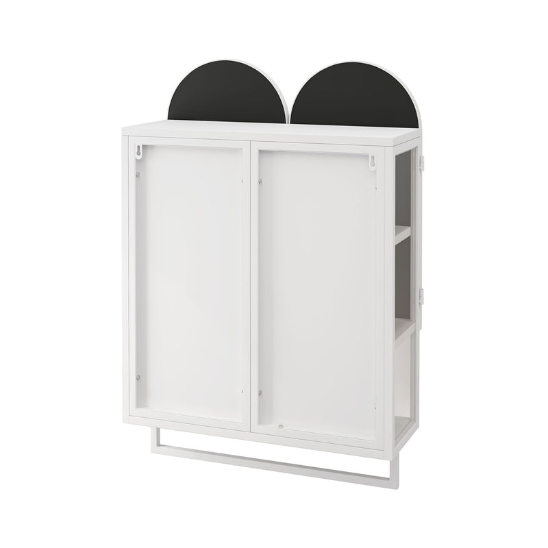 Double Arched Mirror Wall Cabinet With 2 Doors, Featuring Adjustable Shelves And Towel Rack