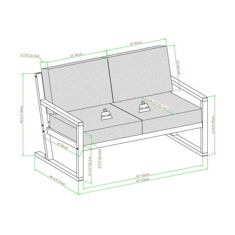 Contemporary Solid Wood Slat Back Patio Loveseat - Natural