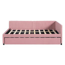 Full Size Upholstered Daybed with Trundle Sofa Bed Frame No Box Spring Needed, Linen Fabric(Pink)