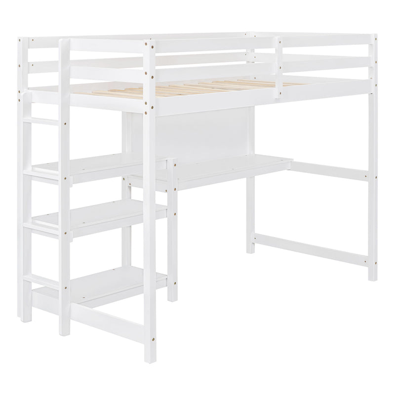 Loft Bed With Shelves, Desk And Writing Board