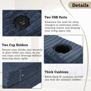 Oversized Loveseat Chaise With 2 USB Ports, 2 Cup Holders And 2 Throw Pillows