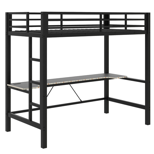 Gaming Metal Loft Bed Frame With LED Light, USB Charge Station And Desk