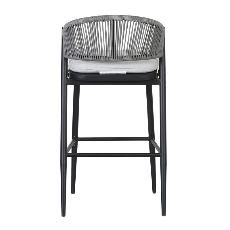Outdoor Bar Height Metal Frame Counter Stools With Scallop Shaped Backrest & Water Resistant Cushions