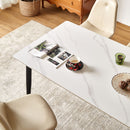 Mid Century Modern Dining Table Round White Sintered Stone Top Heavy Duty Metal Legs Waterproof Surface For Kitchen Dining Room Or Office Furniture - White / Black