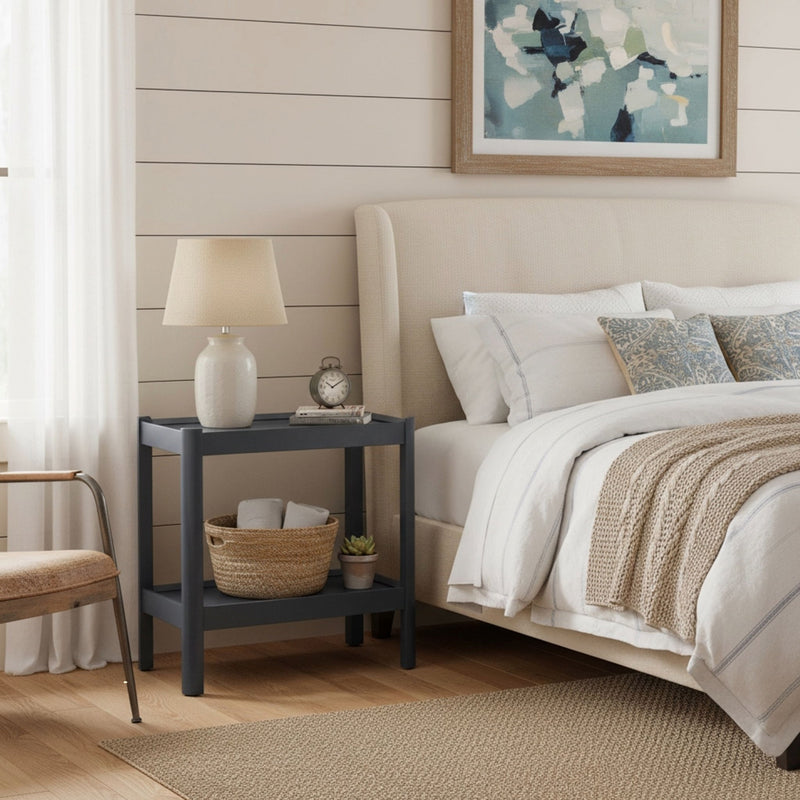 Yonda - Nightstand With 2 Shelves, Poplar And Construction, Design For Bedroom Storage - Black