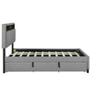 Upholstered Platform Bed With Storage Headboard, Trundle & 2 Drawers And A Set Of Sockets & USB Ports