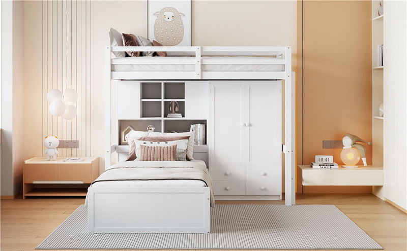 Bunk Bed With Drawers, Wardrobe, Storage Shelves And Hydraulic