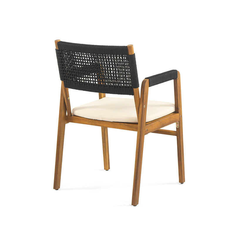 Outdoor Acacia Wood Dining Armchair With Cushion (Set of 2)