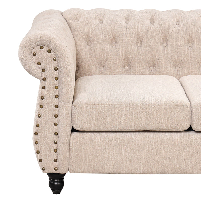 Modern Sofa Dutch Plush, Upholstered Sofa, Solid Wood Legs, Buttoned Tufted Backrest