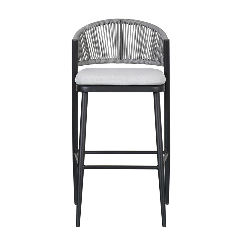 Outdoor Bar Height Metal Frame Counter Stools With Scallop Shaped Backrest & Water Resistant Cushions