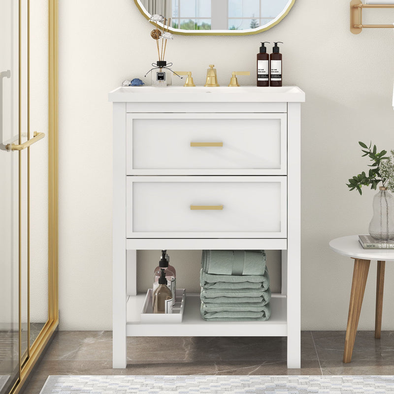 Bathroom Vanity With Top Sink, Modern Bathroom Storage Cabinet With 2 Drawers, Single Sink Bathroom Vanity