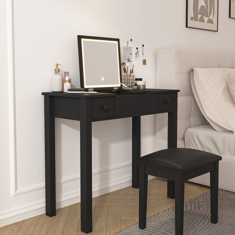 Vanity Table With LED Lights, Flip-Top Mirror And 2 Drawers, Jewelry Storage