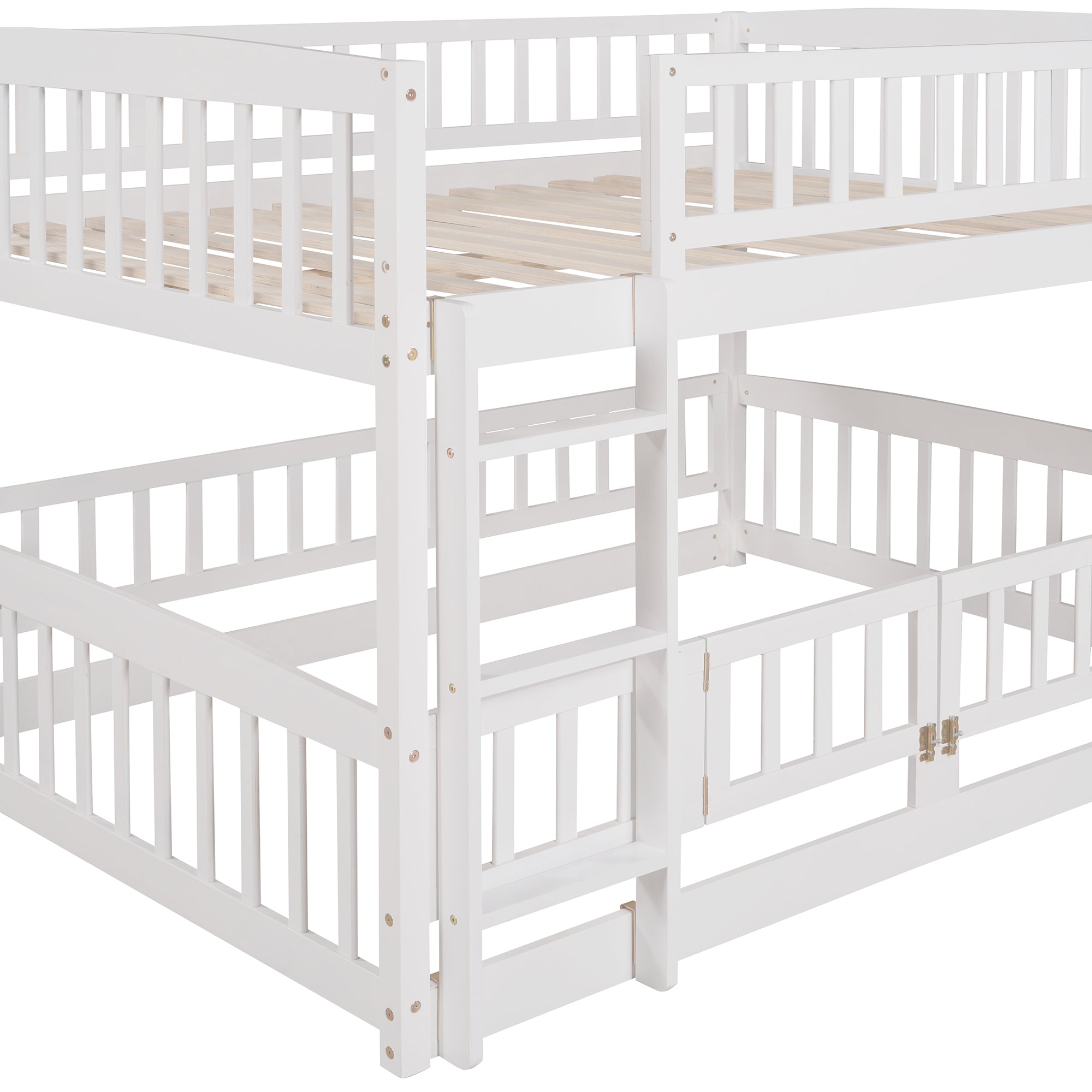 Bunk Bed with Slide,Full Over Full Low Bunk Bed with Fence and Ladder for Toddler Kids Teens White - Atlantic Fine Furniture Melbourne FL