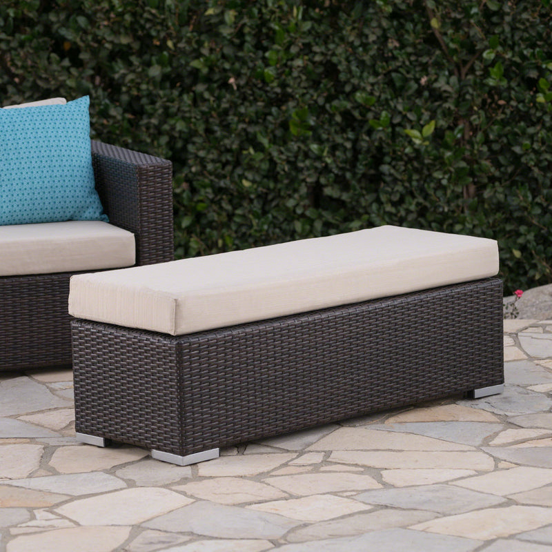 Enthrallia - Outdoor Wicker Bench With Foam Filled Cushion