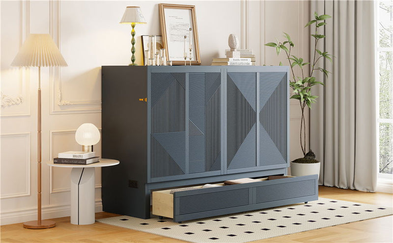 Murphy Bed With Large Drawer, USB Ports And Outlets