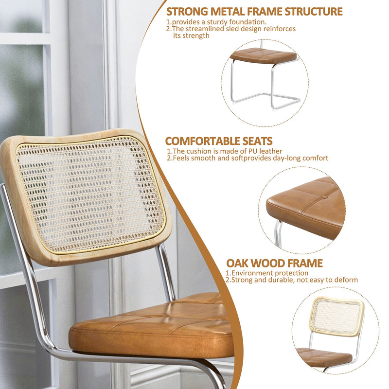 Leather Dining Chair With High-Density Sponge, Rattan Chair For Dining Room