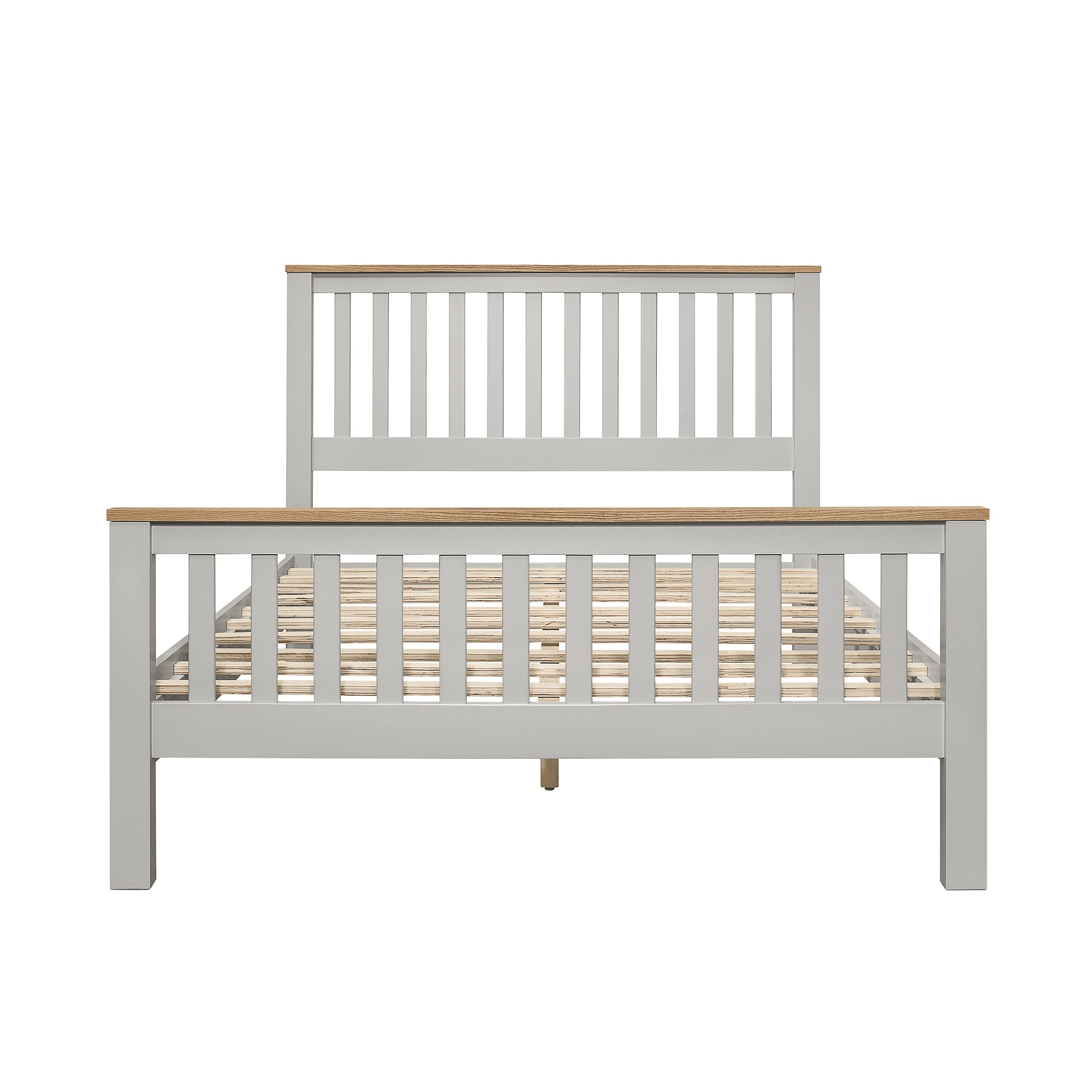 Country Style Concise Gray Solid Platform Bed with Oak Top, No Box Spring Needed, Full - Atlantic Fine Furniture Melbourne FL