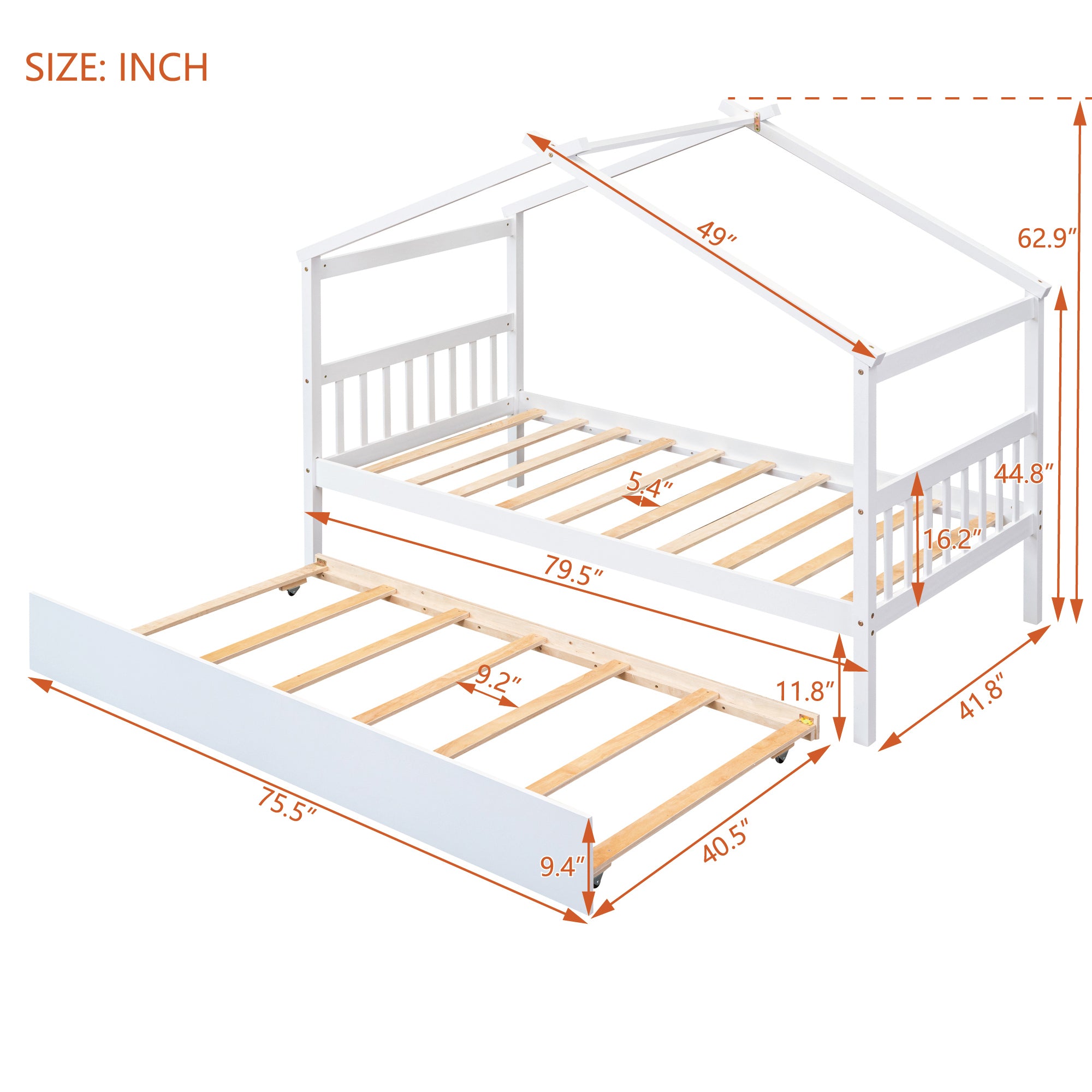 Twin Size Wooden House Bed with Twin Size Trundle, White - Atlantic Fine Furniture Melbourne FL