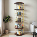 5 Tier 360 Rotating Bookshelf, Display Round Floor Standing Swivel Bookcase For Bedroom - Golden
