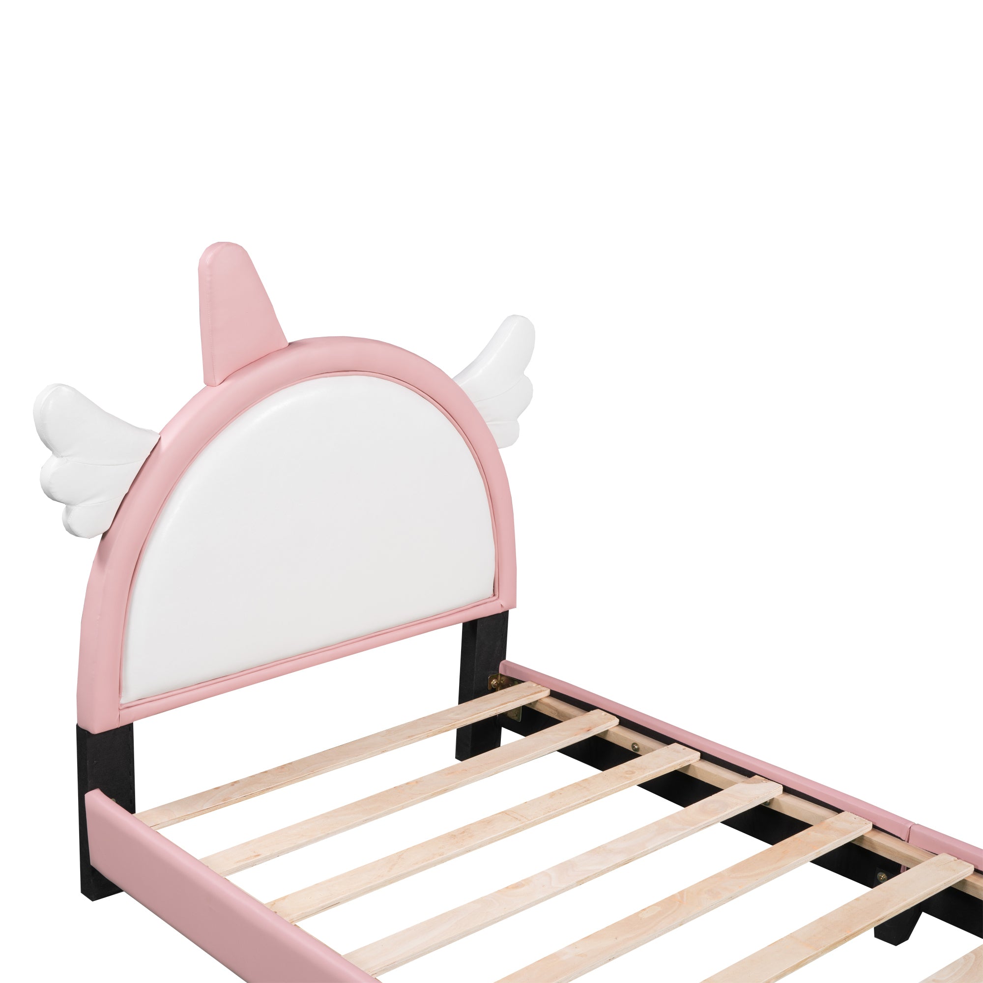 Cute Twin size Upholstered Bed With Unicorn Shape Headboard,Twin Size Platform Bed with Headboard and Footboard,White+Pink - Atlantic Fine Furniture Melbourne FL