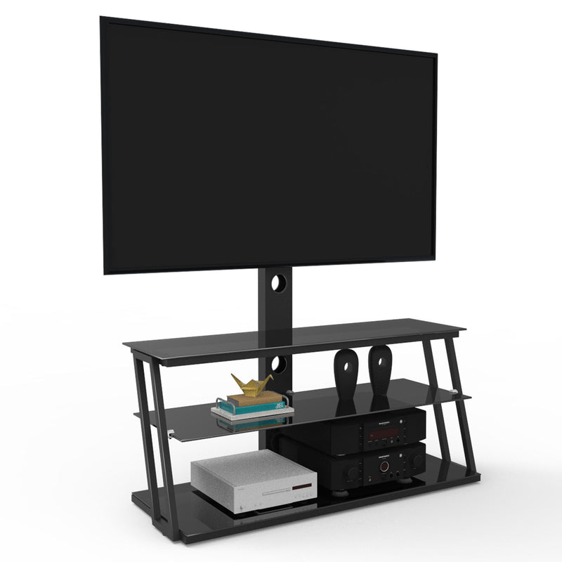 Multi-Function Angle And Height Adjustable Tempered Glass TV Stand - Black