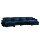 Modern Sectional Sofa With Ottoman, Round Bolster Armrests, Waist And Throw Pillows