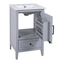 20" Bathroom Vanity With Sink, Bathroom Cabinet With A Door, Door Shelf Storage And Adiustable Foot Pads, A Drawer - Gray