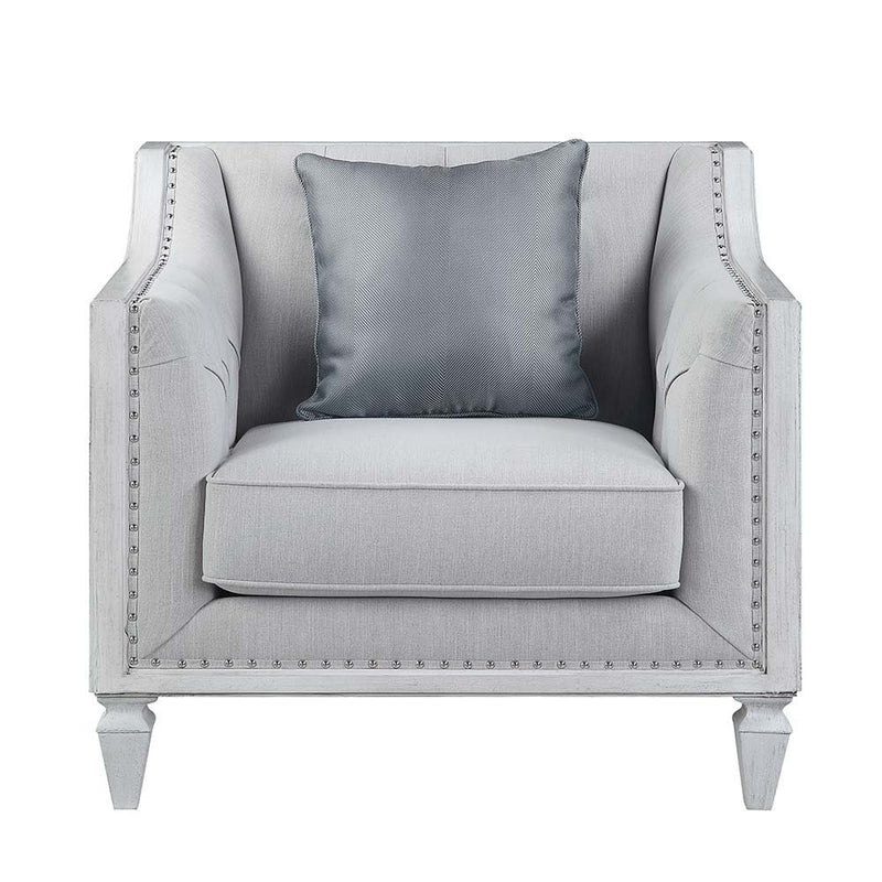 Katia - Chair - Light Gray Linen & Weathered White Finish - Atlantic Fine Furniture Inc