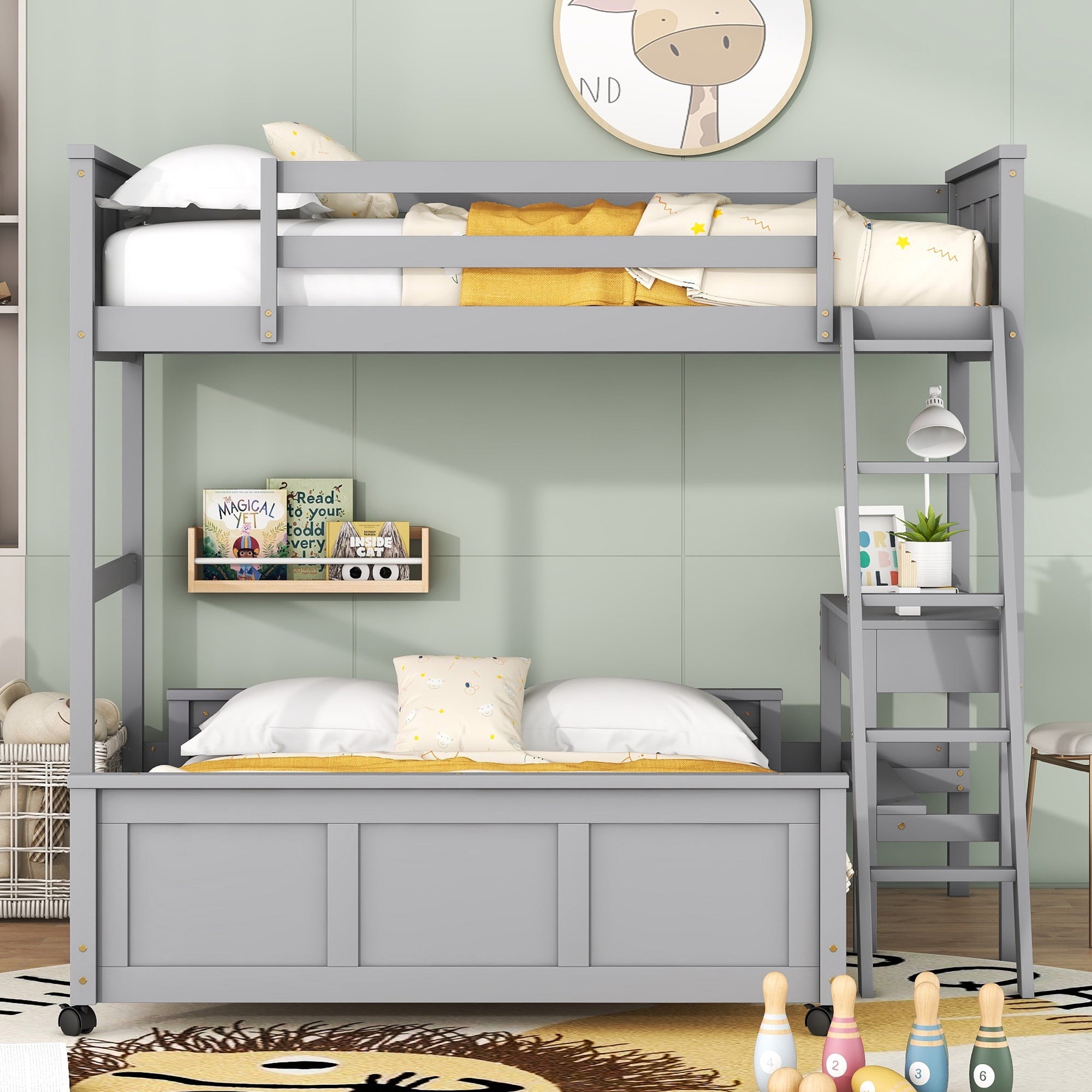 Twin Over Full Bunk Bed with Desk, Gray - Atlantic Fine Furniture Melbourne FL