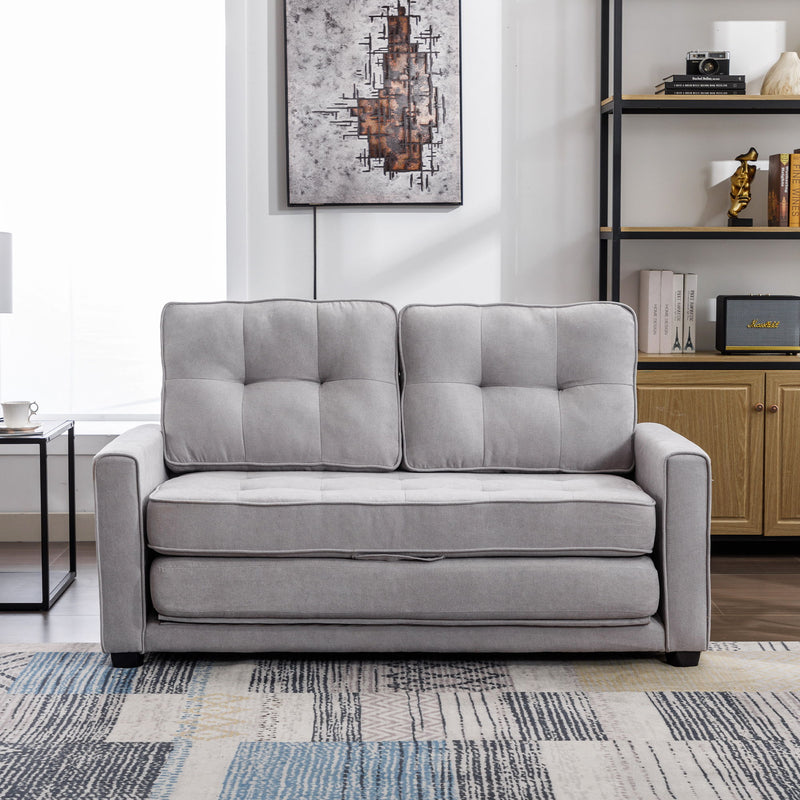 Loveseat Sofa With Pull-Out Bed Modern Upholstered Couch With Side Pocket For Living Room Office