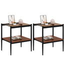 Modern Rectangle End Table (Set of 2) With Tempered Glass Tabletop And Layer - Brown