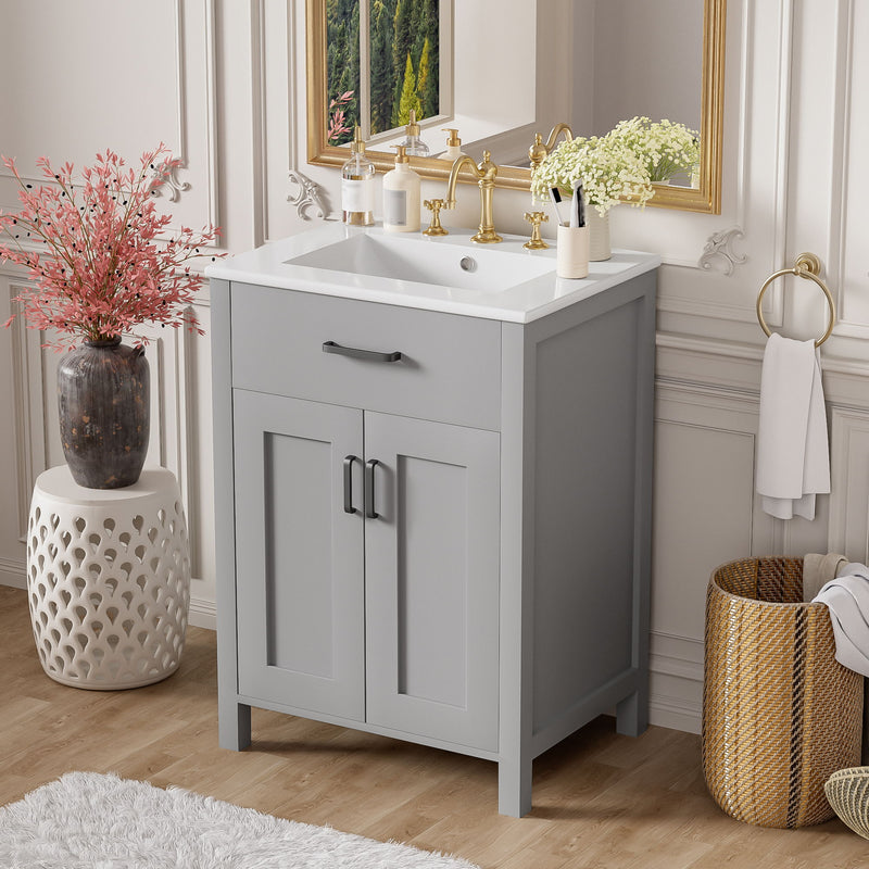 Bathroom Vanity Combo With Sink, Space Saving Design - Gray