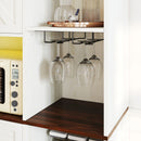 Farmhouse Kitchen Pantry Sideboard With Cabinet And Drawer, Multi Functional Kitchen Buffet With Hutch And Glass Holder, Microwave Stand With Charging Station - Brown / Antique White