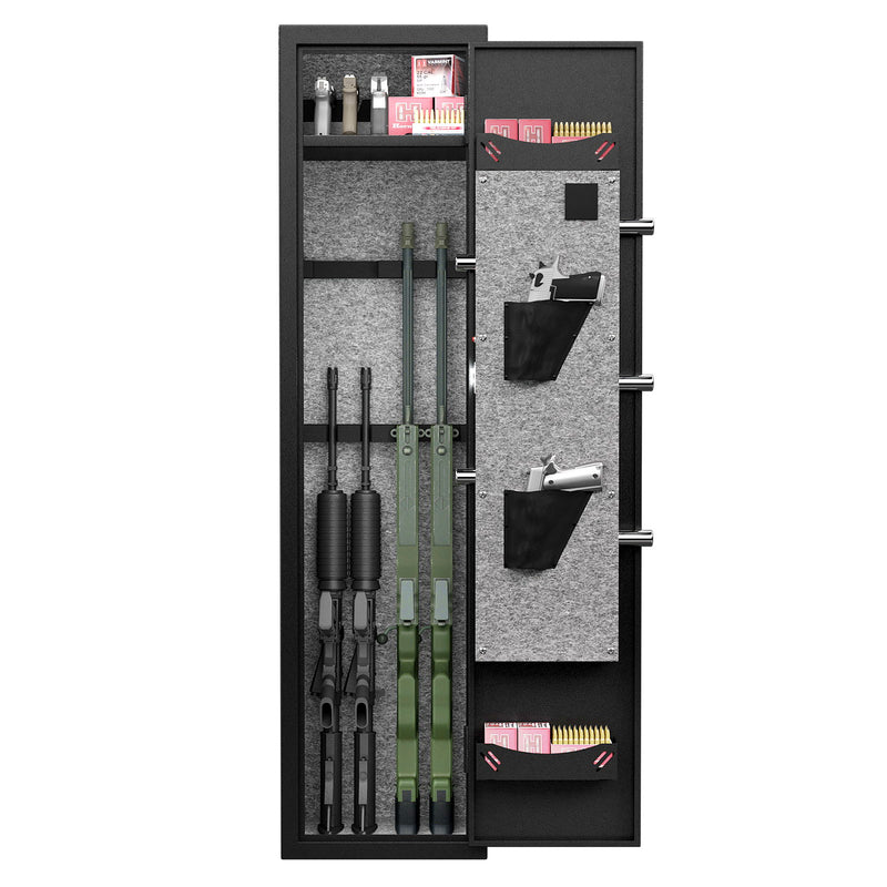 3 - 4 Gun Safe For Rifles And Pistols, Quick Access Password Gun Safe, High Security Metal Rifle Safe Locker With Removable Shelf And 2 Adjustable Gun Slots - Black