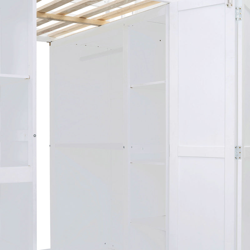 Loft Bed With Wardrobe, Desk And Shelves