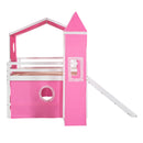 Full Size Bunk Bed with Slide Pink Tent and Tower - Pink