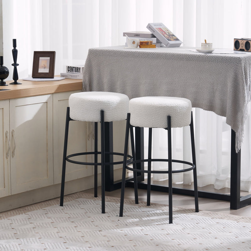 Round High Bar Stools (Set of 2), Contemporary Upholstered Dining Stools For Kitchens, Coffee Shops And Bar Stores