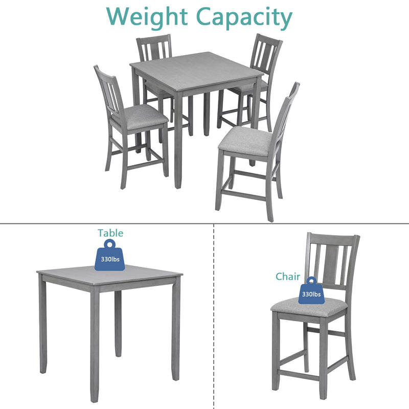 5 Pieces Dining Table Set, Counter Height Kitchen Table Set With Square Table And 4 Upholstered Chairs