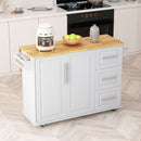 Kitchen Island Cart With 2 Door Cabinet, 3 Drawers, Spice Rack & Towel Rack - White
