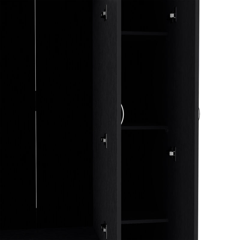 Wardrobe Armoire With 3 Doors And 2 Inner Drawers, 3 Doors - Black