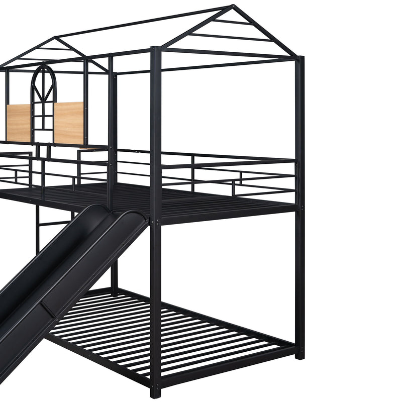 Twin Over Twin Metal Bunk Bed, Metal Housebed With Slide, Three Colors Available