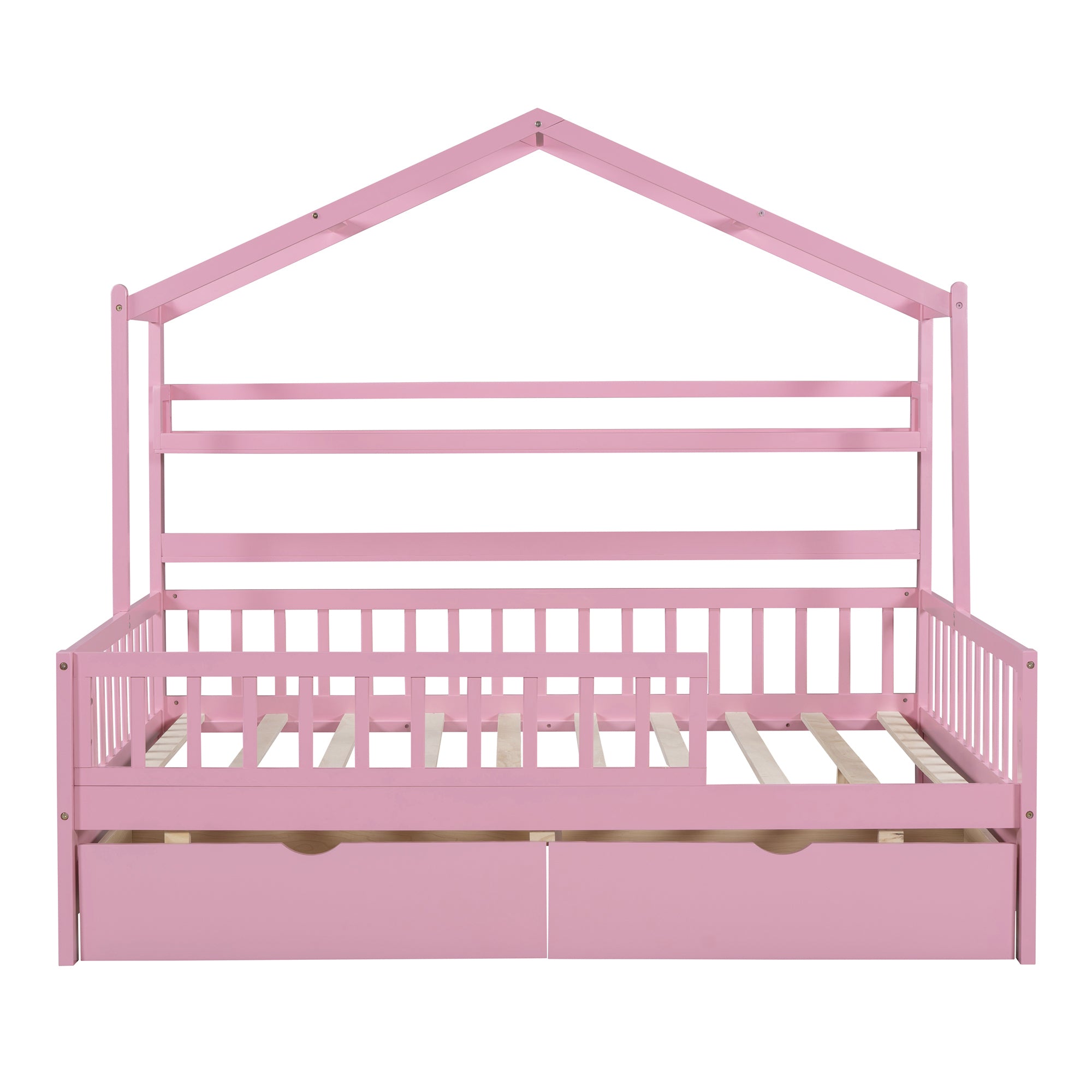 Wooden Full Size House Bed with 2 Drawers,Kids Bed with Storage Shelf, Pink - Atlantic Fine Furniture Melbourne FL