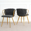 Modern Simple Linen Dining Chair With Plated Metal Legs (Set of 2)