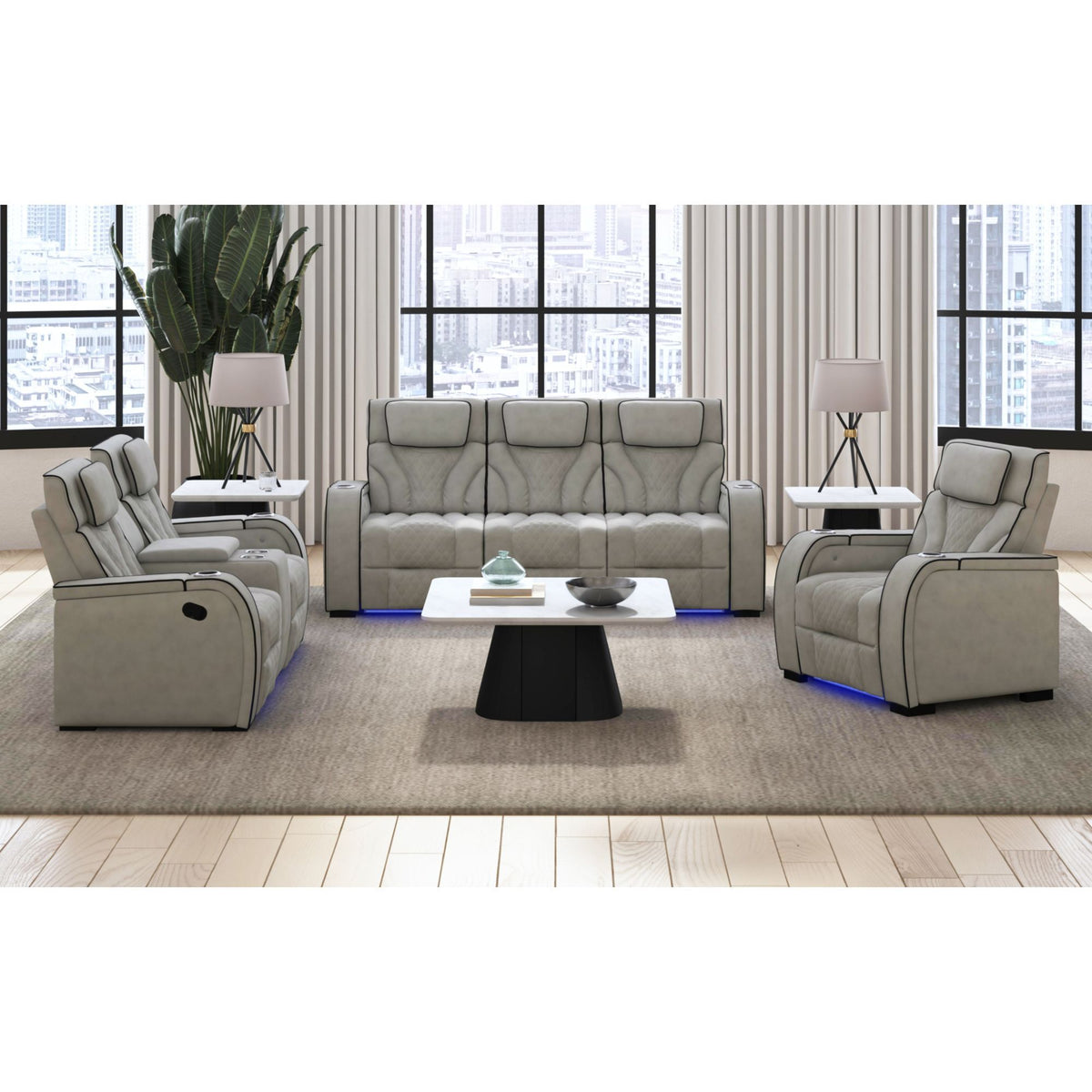 Blitz Motion Sofa With DDT, Reading Light, Wireless Charger And LED in Dark Gray by Elements International, view 6
