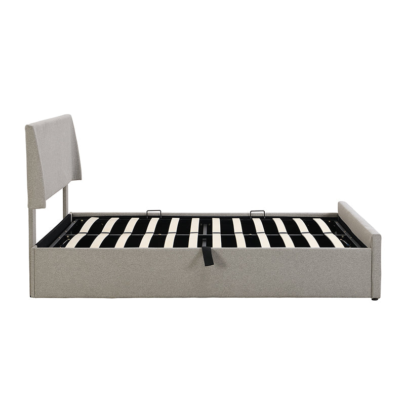 Full Size Sleigh Bed with Side-Tilt Hydraulic Storage System, Linen Upholstery, Gray - Atlantic Fine Furniture Melbourne FL